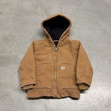 Carhartt Boys Brown Hooded Canvas Insulated Quilt Lined Zip Jacket Size 3T