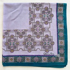 VTG Mens Handkerchief Purple Cotton Geometric Medallion Teal Pocket Square 17" E