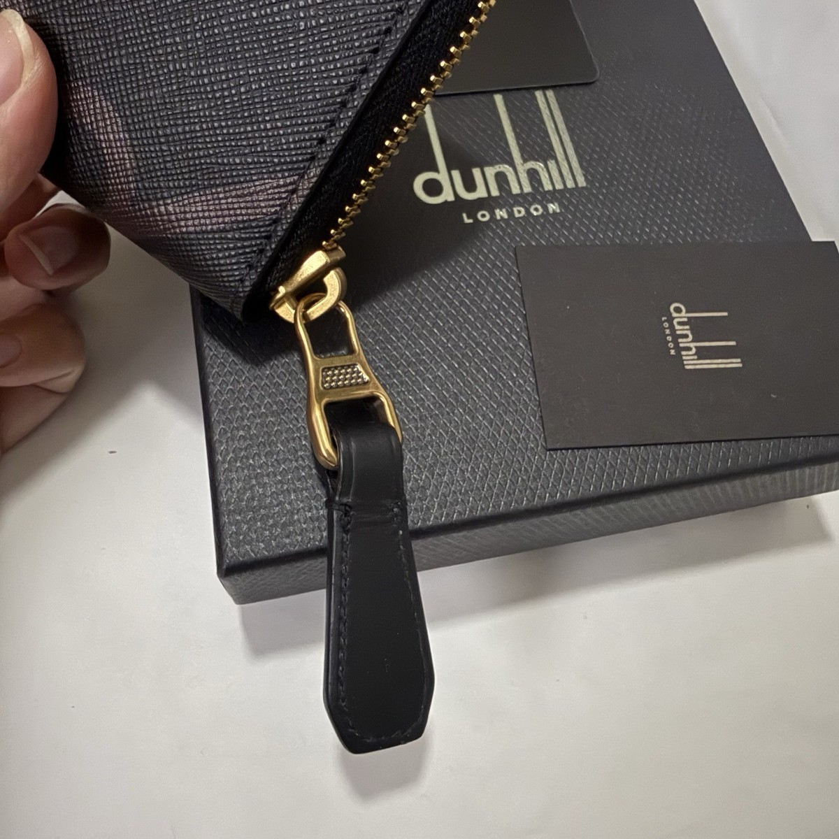 NWT Dunhill Logo Leather Zipper Card Wallet Black Brown | eBay