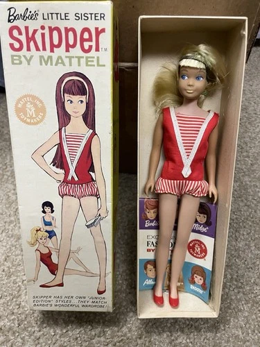 Vintage Mattel Barbie Skipper Doll 1960's Original Blonde Swimsuit W/Box