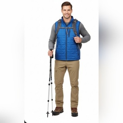 Men ''L.L. Bean'' bright blue sleeveless, zip up long vest XXL Outdoors Hiking