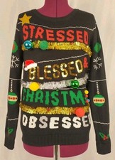 No Boundaries Christmas Sweater Stressed Blessed Christmas Obsessed Women's Med