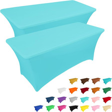 2 Pack 4FT Table Cloth for Rectangular Fitted Events Stretch Blue Mist Table Cov