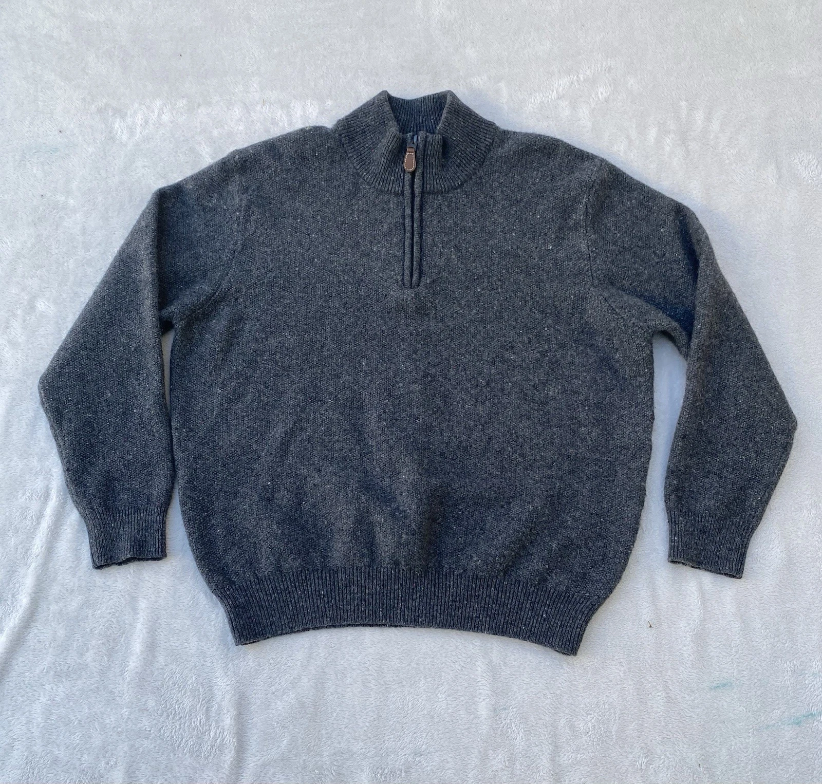 VTG Jos A Bank Sweater Mens Large Brown Knit Quarter Zip Lambs Wool Blend 90s