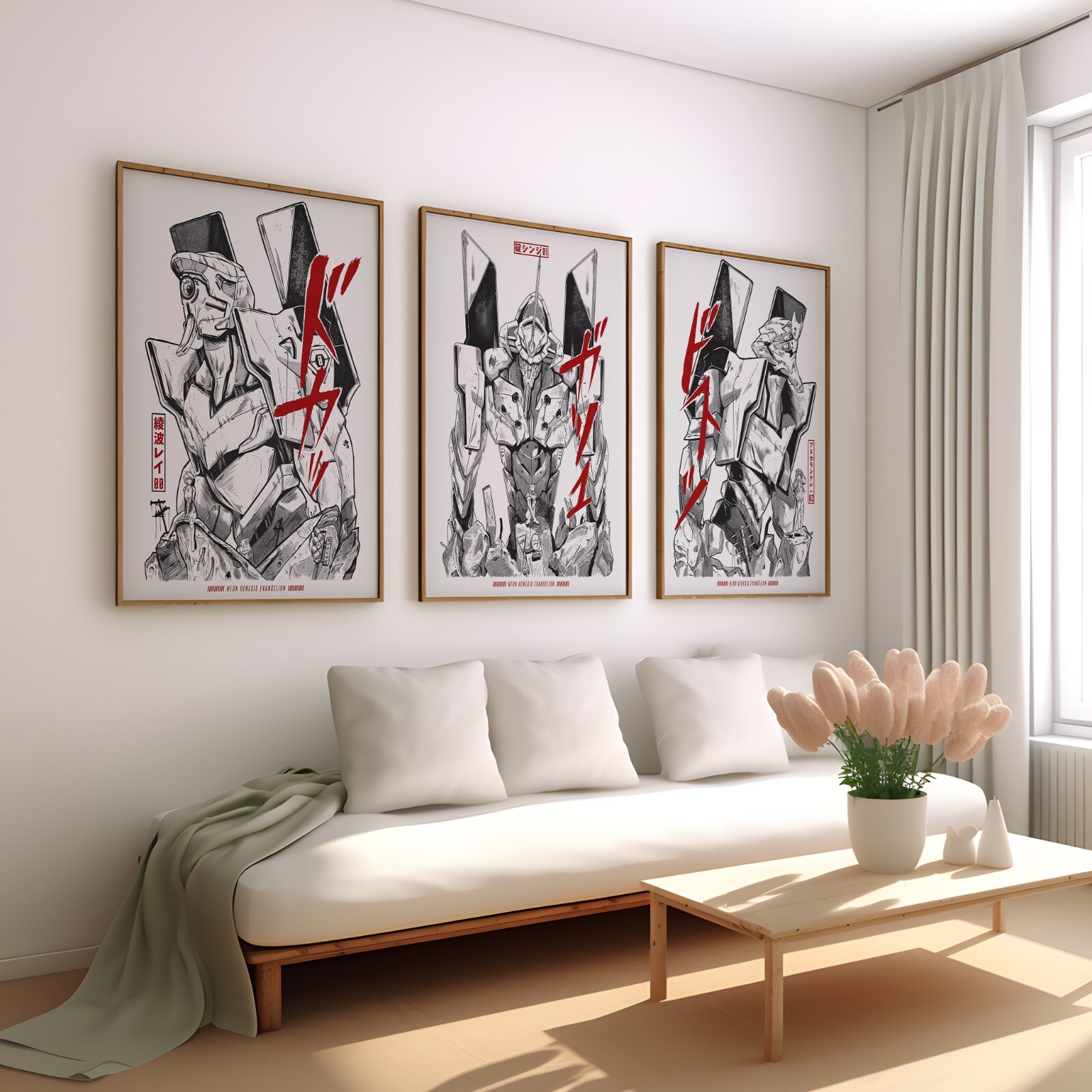 Juego de 3 lienzos/impresiones artísticas/arte de pared enmarcado Neon Genesis Evangelion, manga