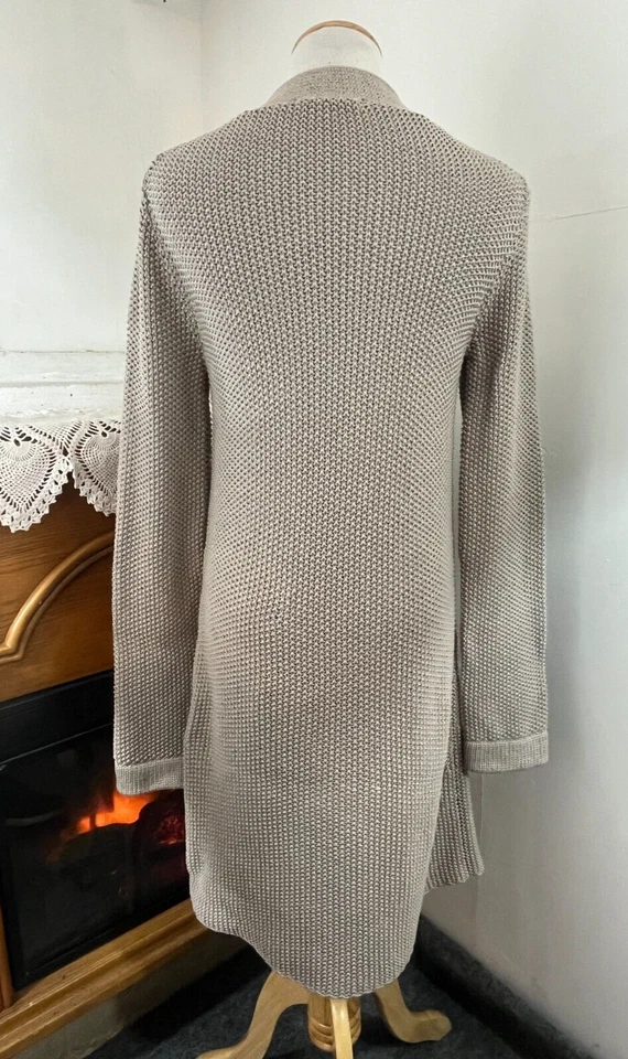 Boden 100% 棉长款开衫灰褐色粗针织掸子毛衣 Lg 纽扣 US/6 — 第 4/4 张图片