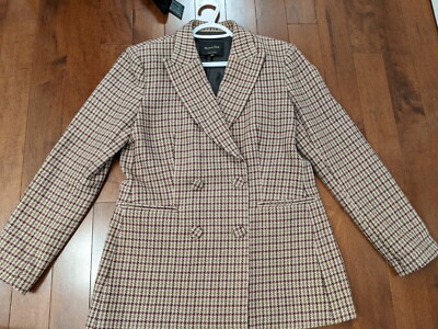 Massimo Dutti women's houndstooth cotton wool blazer in size 10