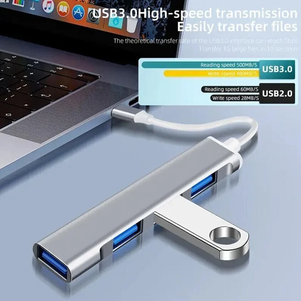 4 Port USB 3.0 Hub Splitter Multi Adapter 5Gbps High Speed For PC Desktop Laptop - Image 4 of 4