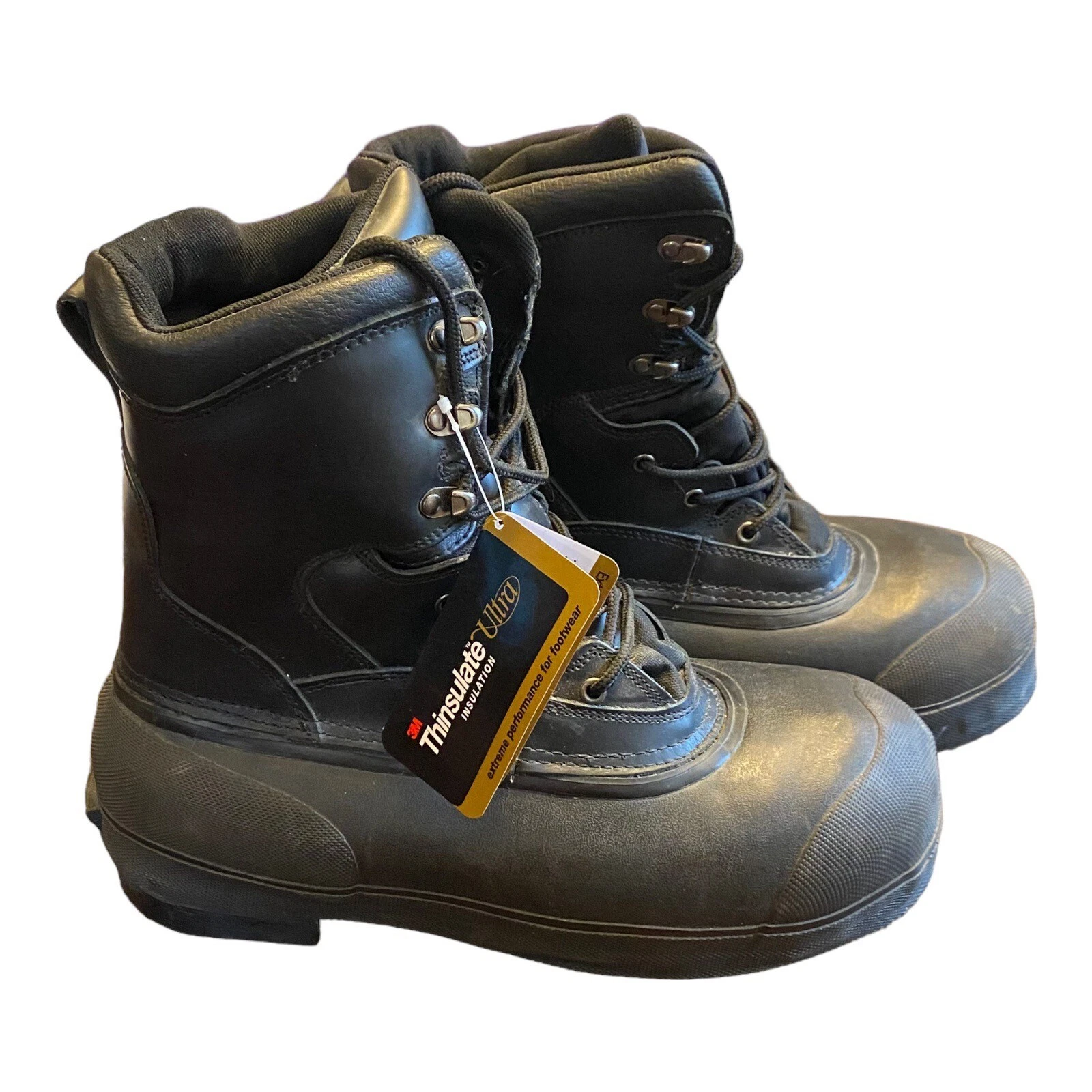Chet's Shoes Steel Toe Snow Gear Thinsulate Ultra Spiked Boots Black New W Tags