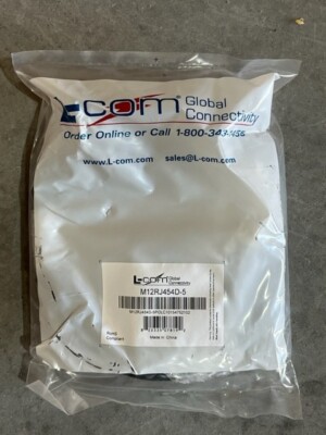 L-COM M12RJ454D-5 Network Cable Assembly, Cat 5E, RJ45, LSZH, NEW NIP WT-E038