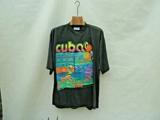 Vintage 90s Shirt Cuban Tourist Board Front print Mens Large Single Stitch Black