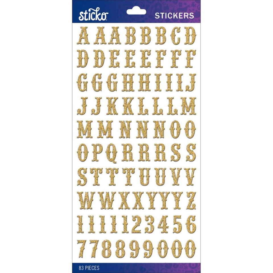 Scrapbooking Crafts Sticko Stickers Alphabet Numbers Gold Glitter Carnival