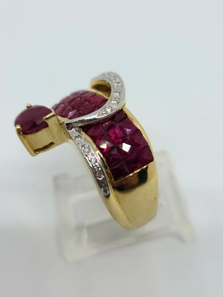 18K Yellow Gold Natural Pear Shape Ruby & Diamond Band Ring Size 9 MSRP $8,500 - Image 3 of 4