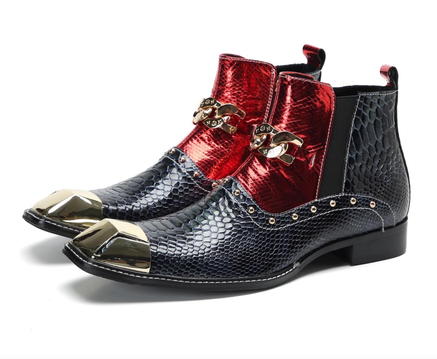 SAOLA Scarpe Oxford alte uomo eleganti pelle di serpente metallo punta eleganti zip laterale