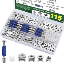 115Pcs Cam Locks for Furniture 3-in-1 Eccentric Wheels Bolt Cam Lock Nuts and...