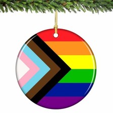 Pride Rainbow and Inclusive Flag Christmas Ornament Porcelain 2.75 Inches