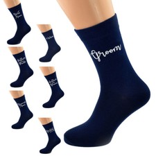 Navy Blue Wedding Script Design Mens and Childs Socks in Various Roles