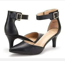 DREAM PAIRS Women Low Stilettos Heel Pump Shoes Ankle Strap Pointed Toe Shoes