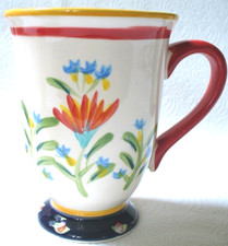 Vintage~Brand New~Pier 1~Imports~DONEVA~Footed~FLORAL~Cramic~HAND PAINTED~Mug
