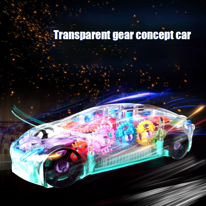 Kids Flashing Electric Racing Car Toys Transparent Light Colorful LED Music