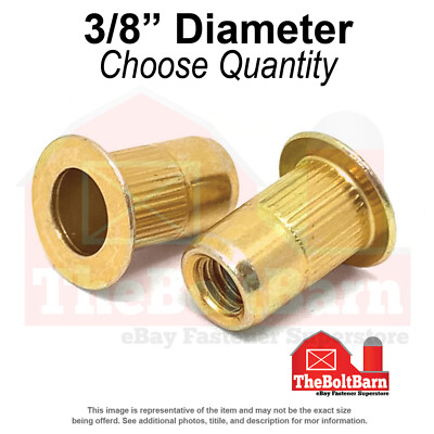 3/8''-16 Large Flange Knurled Body Rivet Nuts Zinc Yellow Long (Pick Quantity)