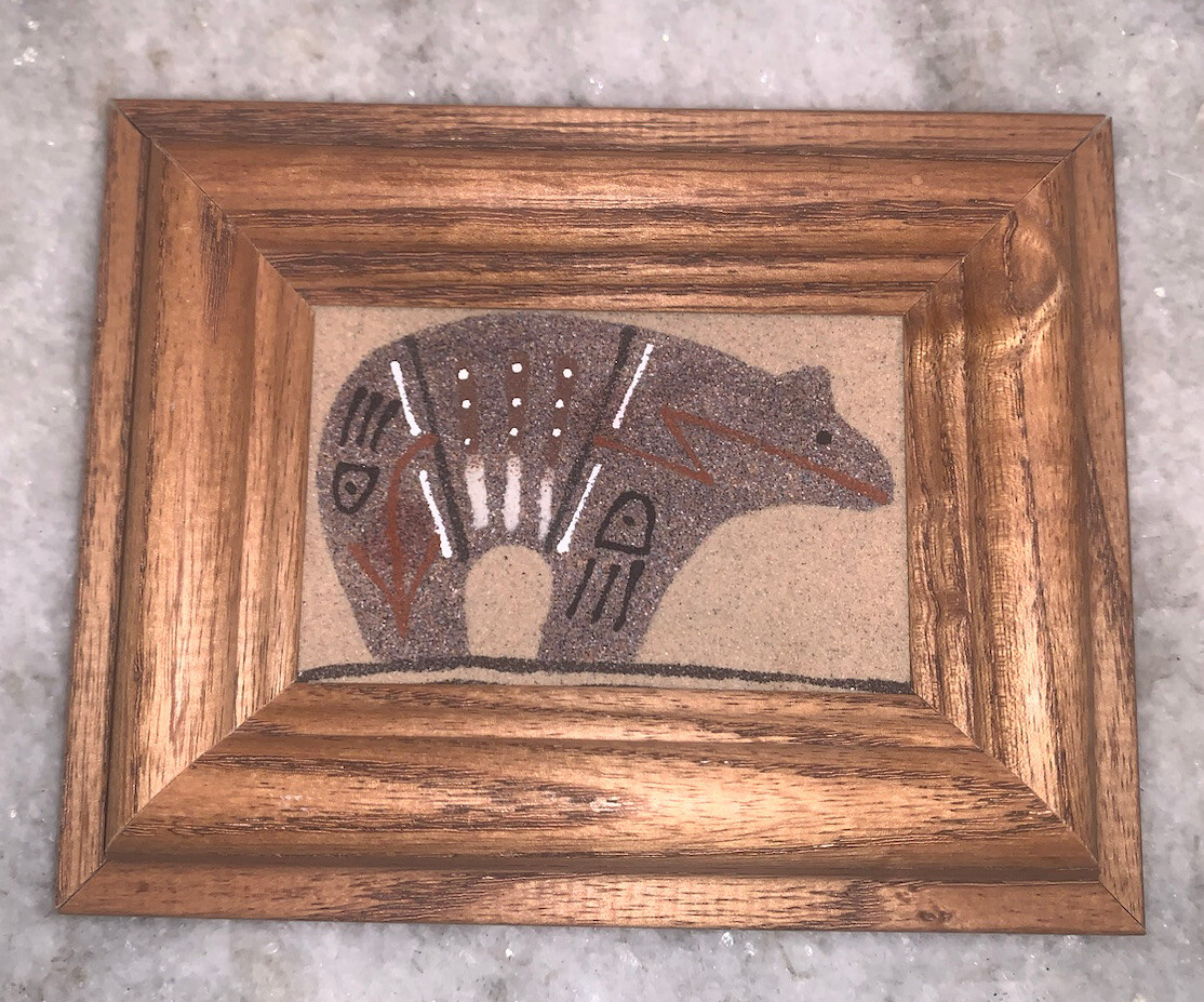 Original Bear Navajo Native American Indian Sand Art Frame 3.7”x4
