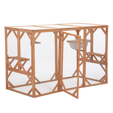 72.44"L Large Wooden Outdoor Cat House Catio Enclosure Kitten Cage with Roof New