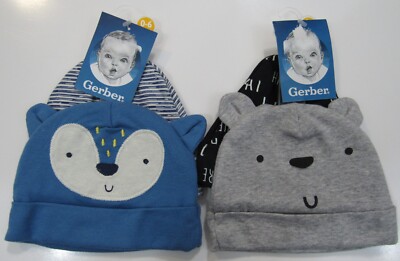 Gerber Baby Animal Caps Hats 2 Pack Nwt