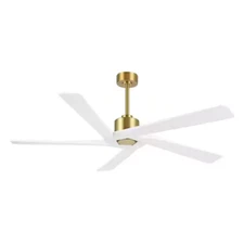 WINGBO 54" DC Ceiling Fan without Lights 5 Reversible Carved Solid Wood WHITE