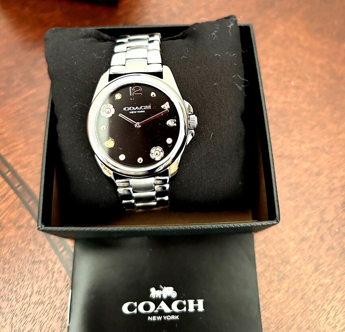 Orologio Coach Greyson Bracciale Acciaio Argento 36 Cristallo Nero Cuore Marcatore C