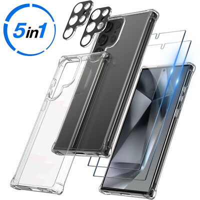 For Samsung Galaxy S25 Ultra S24 Clear Shockproof Case+2*Screen+2*Lens Protector