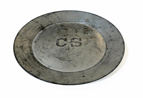Civil War Confederate States Mess Plate, Tin Alloy Reenactment Plate 9-3/4" Dia.