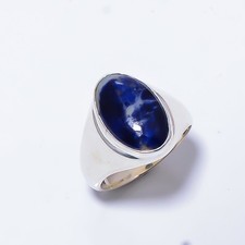 Sodalite - Minas Gerais 925 Sterling Silver Solitaire Handmade Ring s.8.5 A382