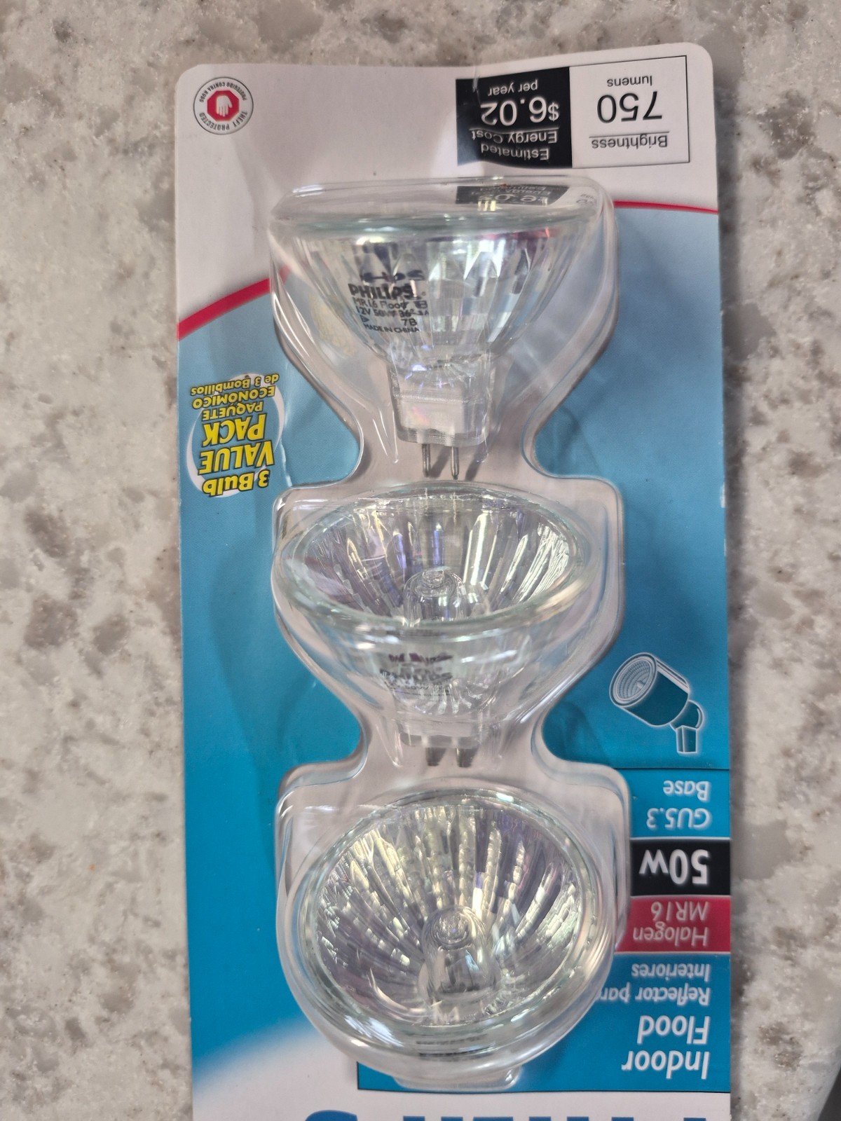 Philips Indoor / Landscape Flood 3 pack 50w  MR/6 GU5.3 base