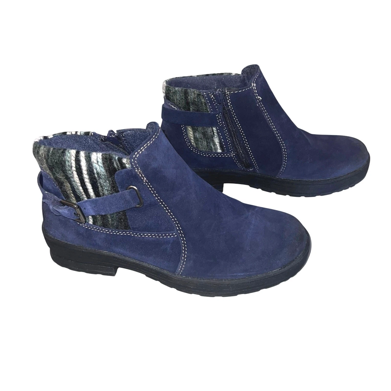 Earth Origins Womens Size 8W Leather Fabric Buckle Side Zip Blue Suede Bootie