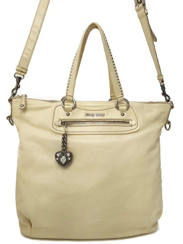 Miu Miu — Miu Miu 2-Way Leather Ivory Shoulder Bag Women's #TB1209