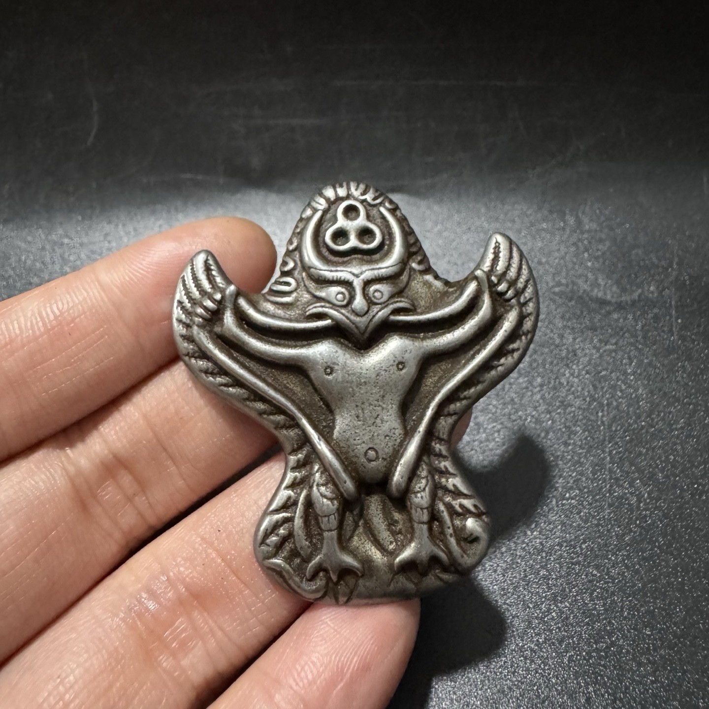 Tibetan Thokcha Garuda Pendant Necklace Ancient Iron Mala Beads Side Charm