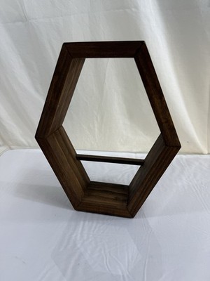 Wall Display Case 1 Shelf Hexagon Wood Small Plant Holder Counter Top