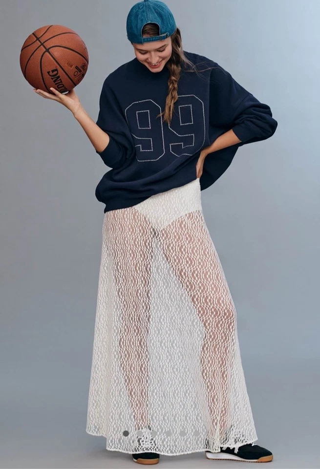 Maxi Falda Sin Mangas Anthropologie Blanca de Encaje Transparente, NUEVA, Talla S Foto 3 de 4