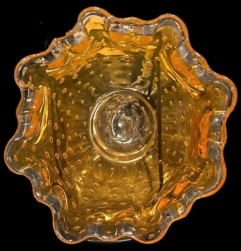 Vintage Orange Art Glass Murano Bowl Bubbles Candy Dish Trinket Dish