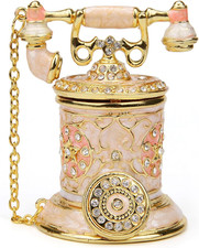 Vintage Telephone Trinket Box Hinged Enamel Hand Painted Jewelry Box Decorative