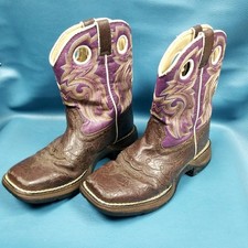 DURANGO Lil Rebel Bt286 Brown Purple Lacey Western Pull On Boots Youth SZ 2.5
