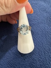 Vtg Sterling Silver Oval Blue Topaz Ring, Size 5.75