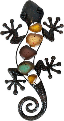 Metall Gecko Gartendeko，Metall Wanddekoration Eidechse Skulptur Hängende 20×40Cm