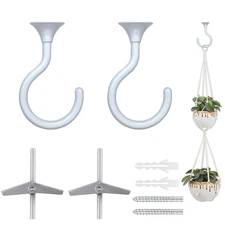 2 Sets Large Swag Ceiling Hooks 2.4 Inch Heavy Duty White Hanging Plant Hanger