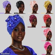 African Women Flower Headwear Nigerian Head Wrap Turban Bonnet Cap Headtie Plain