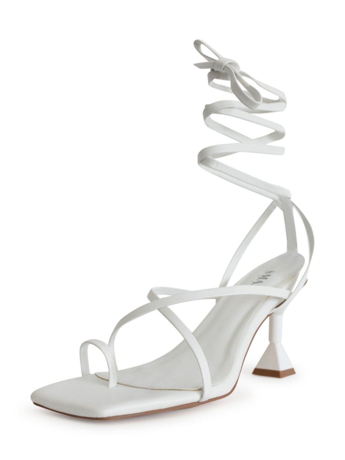 SMASH SHOES Womens White Mona Square Toe Sculpted Heel Heeled Sandal 12