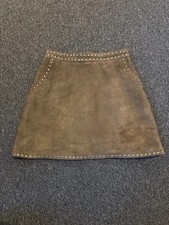 All Saints Brown Suede Leather Mini Skirt - Silver Stud Details - Size 10