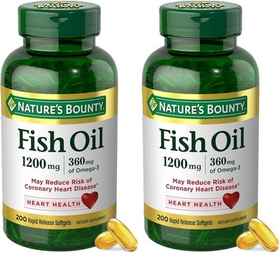 2pk Nature's Bounty 200 Pack Fish Oil 1200 mg Supplements Heart Health BB: 10/27
