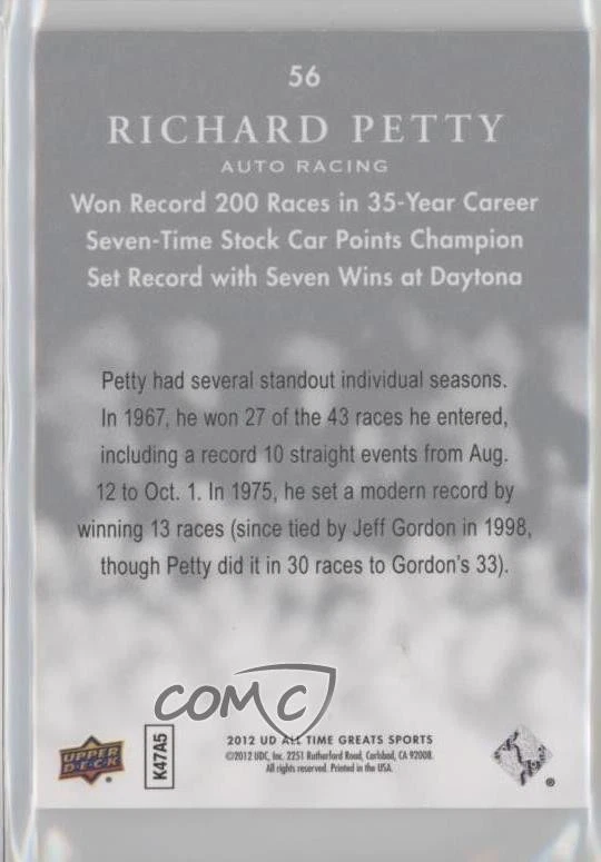 2012 Upper Deck UD All-Time Greats Silver Spectrum /35 Richard Petty #56 HOF - Image 2 of 2